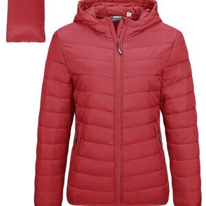 Packable Lightweight Full-Zip Puffer Jacket Hooded Quilted Winter Coat